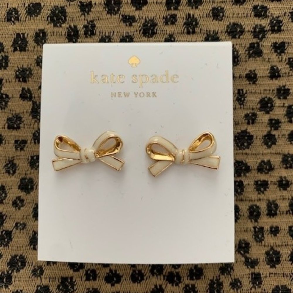 NEW! Kate Spade Skinny Mini Cream and Gold Bow Earrings NEW !!!
